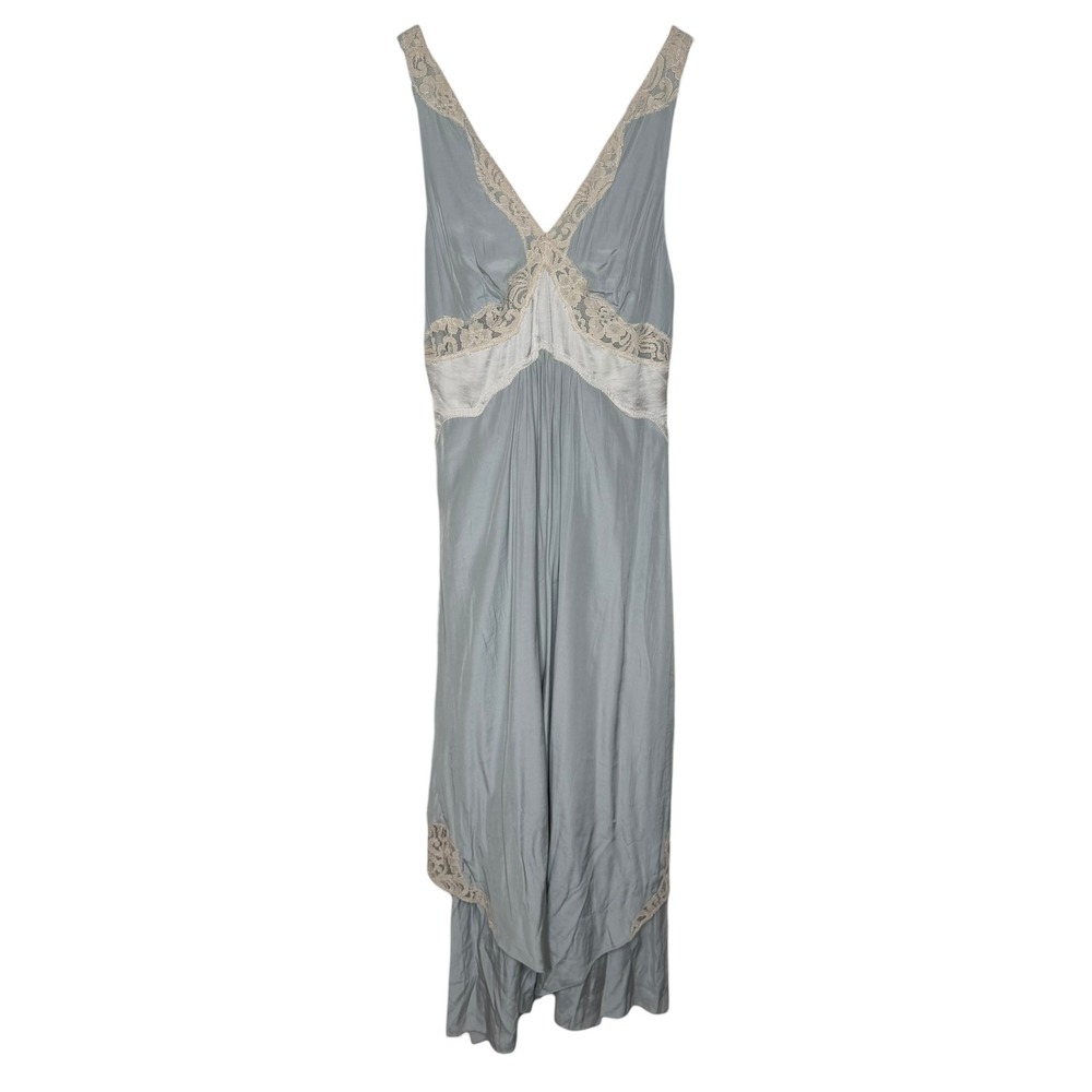 FREE‎ PEOPLE Mint Green Blue Lace Trim Maxi Dress Boho Ethereal Size 2 NWT Slip